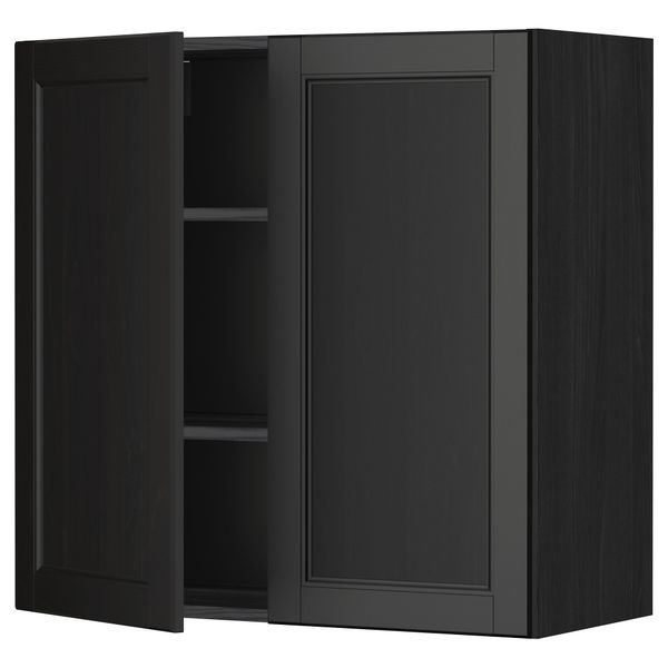 Навесной шкаф с полками, 2 дверцы МЕТОД, черный, Лаксарби черно-коричневый - схема-чертеж с размерами