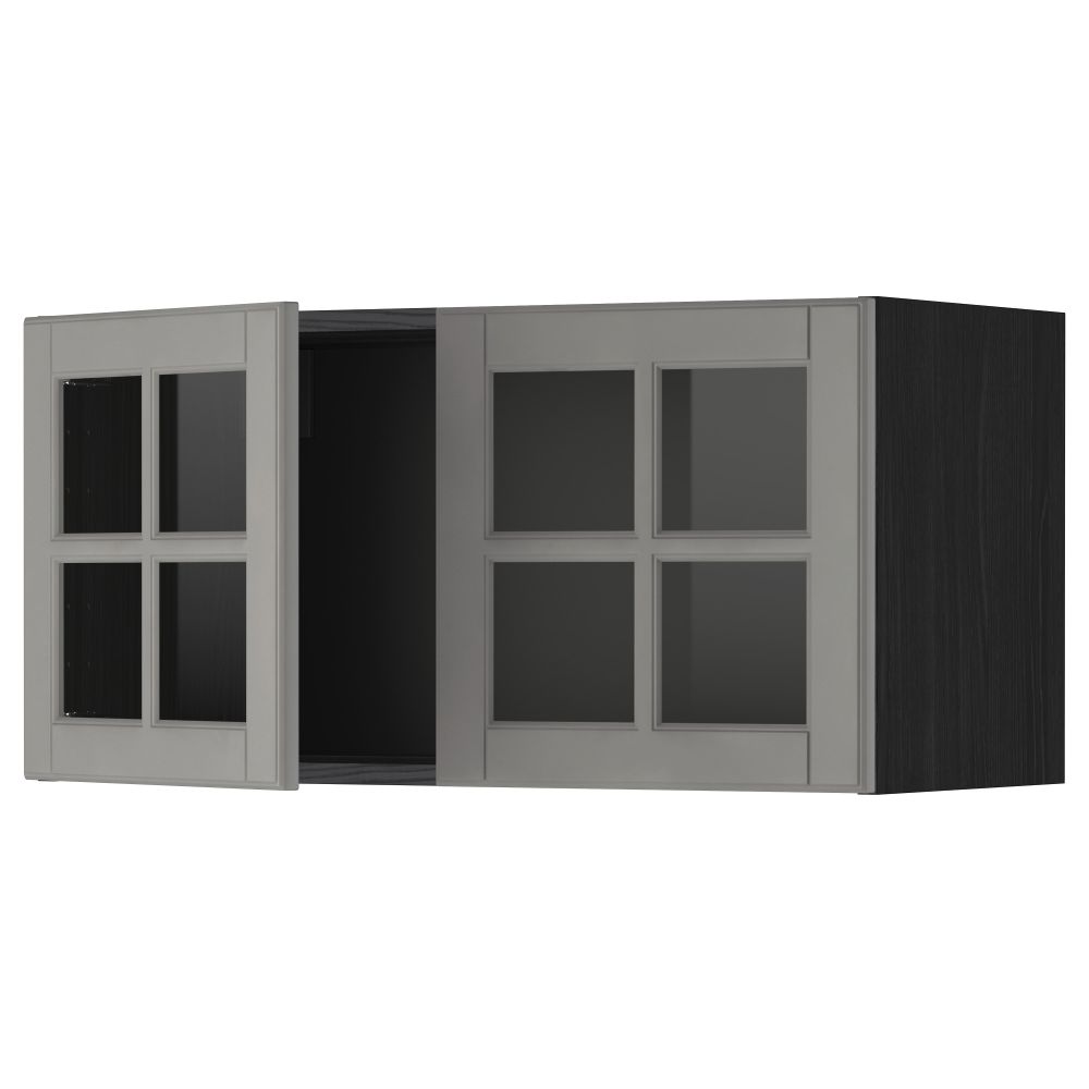 Навесной шкаф с 2 стеклянная дверями МЕТОД, черный, Будбин серый (80x40 см) - схема-чертеж с размерами