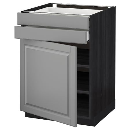 Напольный шкаф с дверцей, 2 ящиками МЕТОД / МАКСИМЕРА, черный, Будбин серый