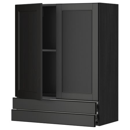 Навесной шкаф, 2 дверцы, 2 ящика МЕТОД / ФОРВАРА, черный, Лаксарби черно-коричневый