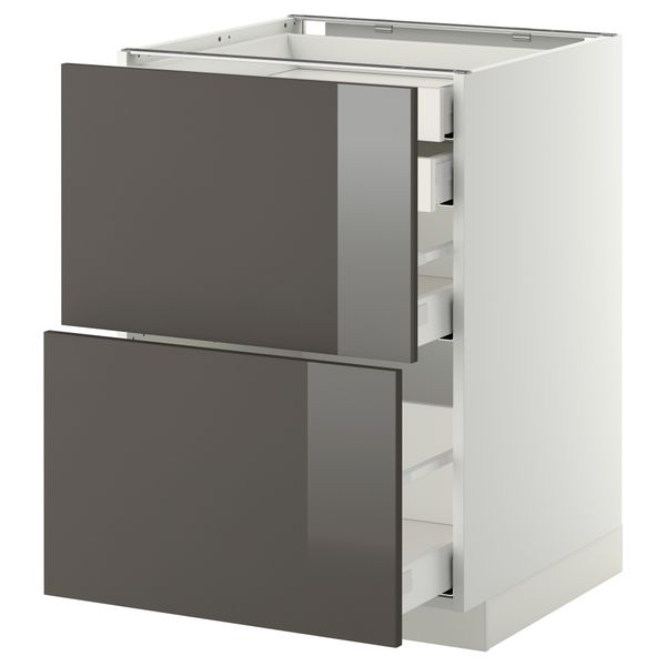 Напольный шкаф 2 фронтальные панели, 2 нижних, 1 средний, 1 высокий ящик МЕТОД / МАКСИМЕРА, белый, Рингульт серый - фото 1