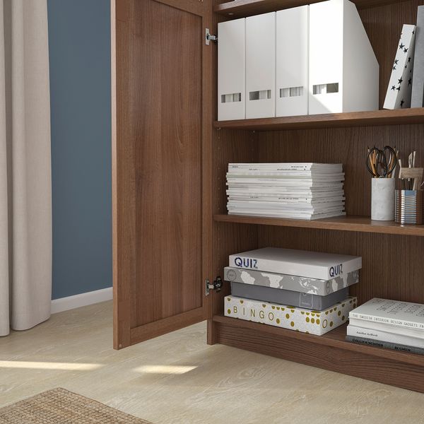 Стеллаж с верхними полками, дверьми, 80x30x237 см, коричневый ясеневый шпон IKEA BILLY БИЛЛИ 592.873.40 - фото 4