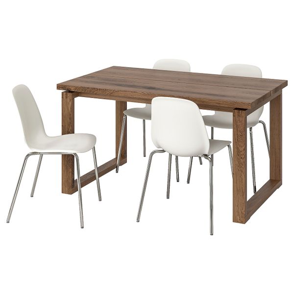Стол и 4 стула, коричневый/белый 140x85 см IKEA MÖRBYLÅNGA МОРБИЛОНГА / LEIFARNE ЛЕЙФ-АРНЕ 692.770.48 - фото 1