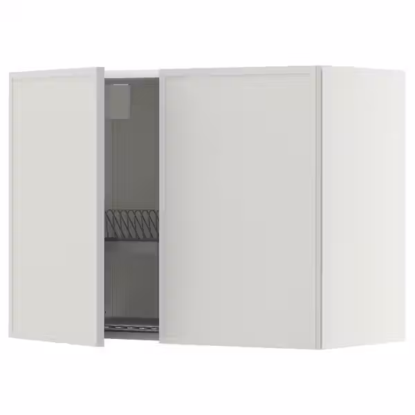 METOD Навесной шкаф с сушилкой/2дверцы - белый/Aspudden светло-серый 80x60 см - фото 1