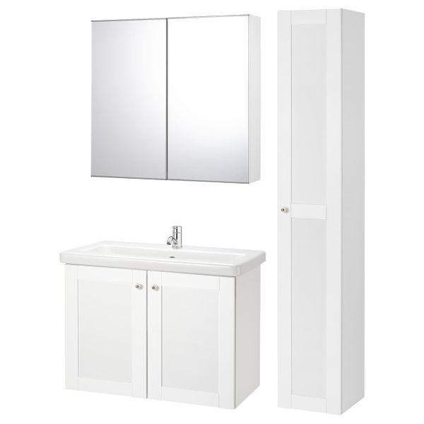 Комплект мебели для ванной,8 предм., Йельсен белый/ПИЛКОН смеситель 84x43x65 см IKEA FISKÅN ФИСКОН / TVÄLLEN ТВЭЛЛЕН 594.373.68 - фото 1