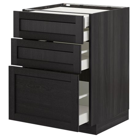 Напольный шкаф 3 фронтальных, 2 низких, 1 средний, 1 встроенный ящик, 60x60 cm IKEA METOD МЕТОД, MAXIMERA МАКСИМЕРА 292.601.77