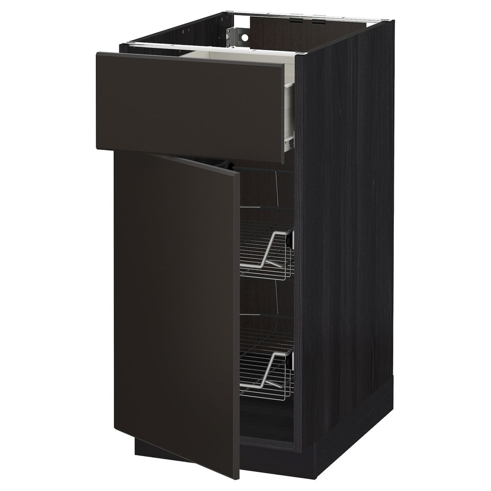 Напольный шкаф с проволочной корзиной/ящ/дверью, черный/Кунгсбакка антрацит 40x60 см IKEA МЕТОД / ФОРВАРА 692.204.53 - фото 1