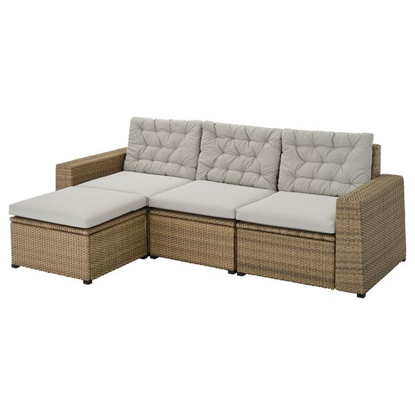 3-местный модульный диван, садовый, с табуретом для ног коричневый/Куддарна серый IKEA SOLLERÖN СОЛЛЕРОН 393.294.97 - фото 1