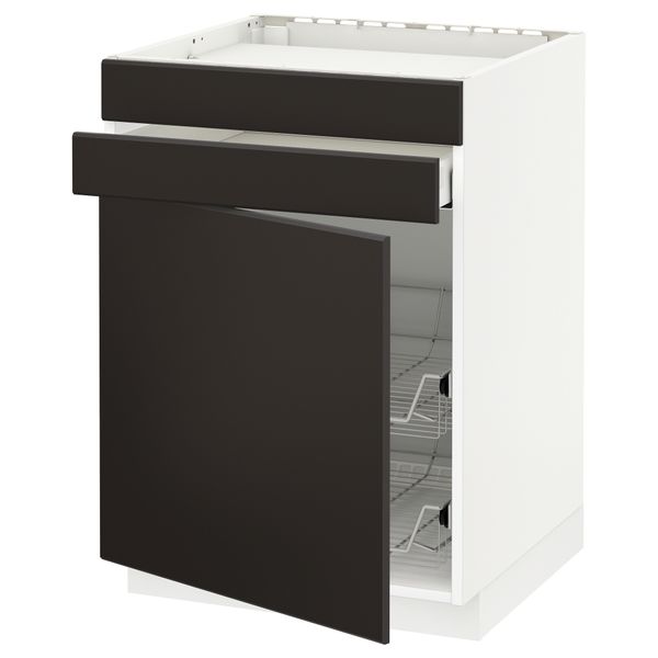 Напольный шкаф для варочной панели, ящик, 2 проволочных корзины МЕТОД / МАКСИМЕРА, белый, Кунгсбакка антрацит (60x60 см) - схема-чертеж с размерами