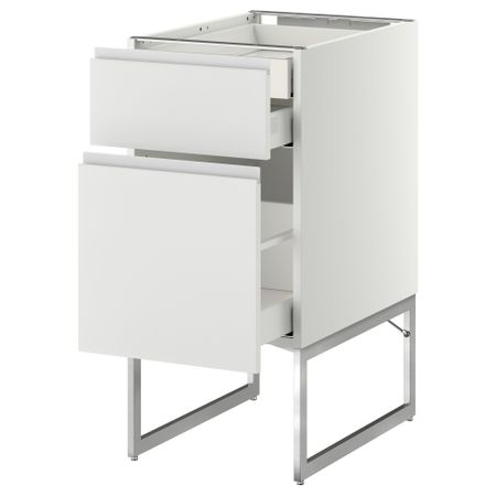 Напольный шкаф 2 фронтальных панели, 2 нижних,1 встроенный ящик МЕТОД / МАКСИМЕРА, белый, Нодста белый