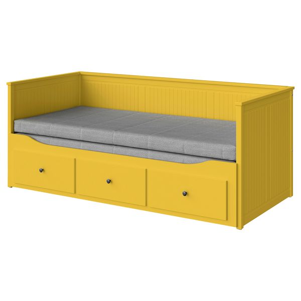 Кушетка с 2 матрасами, 3 ящиками, желтый, Ågotnes жесткий, 80x200 см IKEA HEMNES ХЕМНЭС 695.598.68 - фото 1