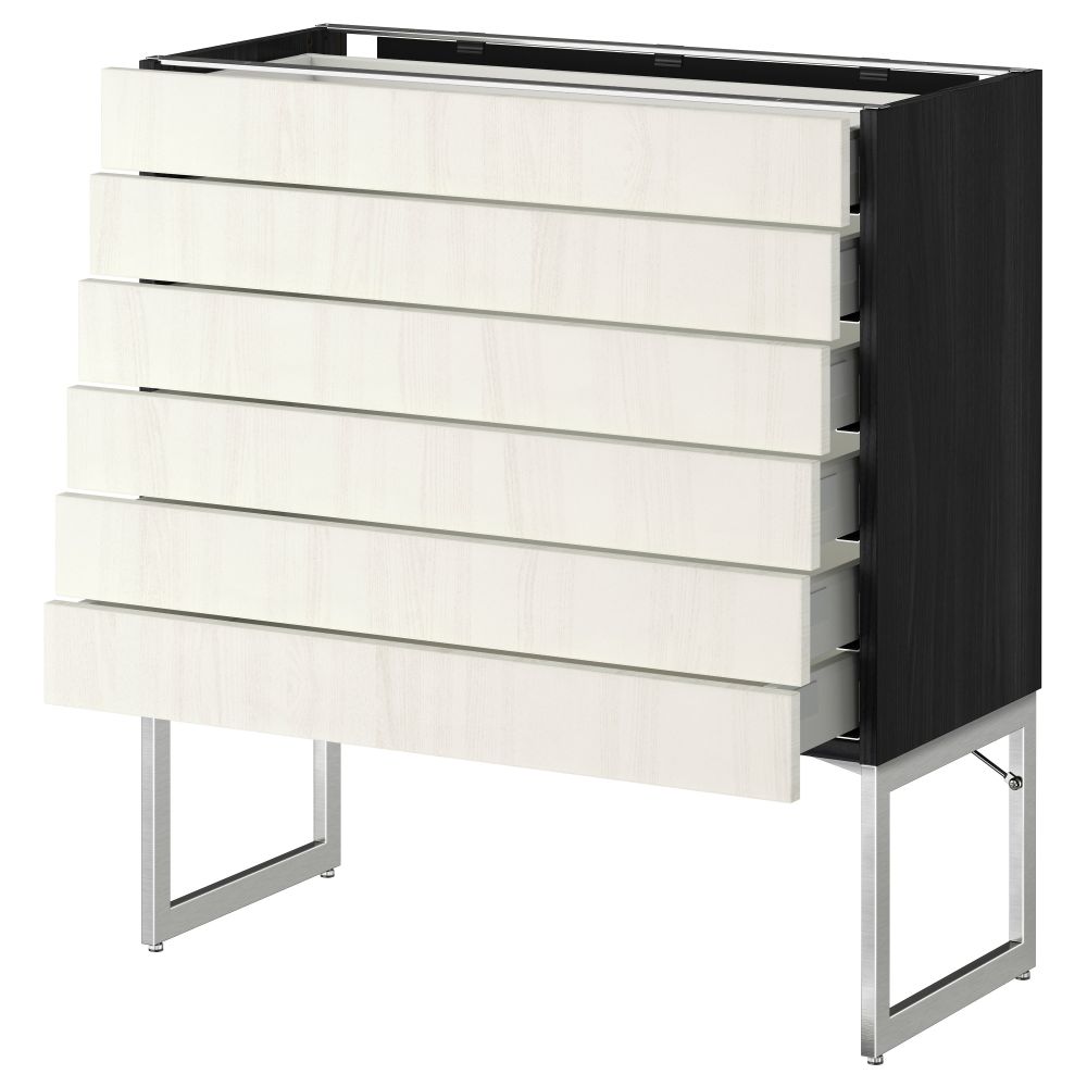 Напольный шкаф 6 фронтальных панелей, 6 нижних ящиков МЕТОД / МАКСИМЕРА, черный, Росдаль белый - схема-чертеж с размерами