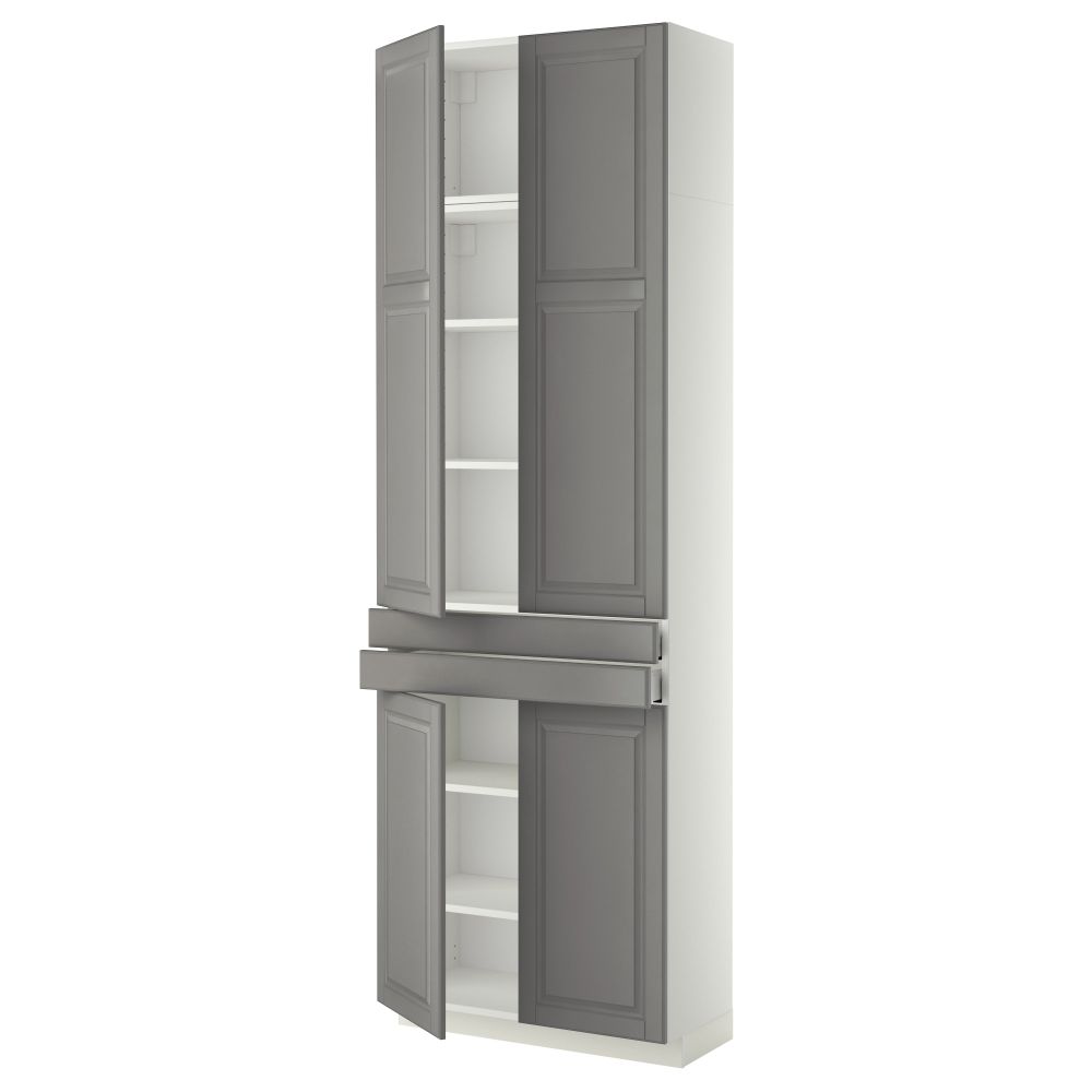 Высокий шкаф + полки, 2 ящика, 4 дверцы МЕТОД / МАКСИМЕРА, белый, Будбин серый (80x37x240 см) - фото 1