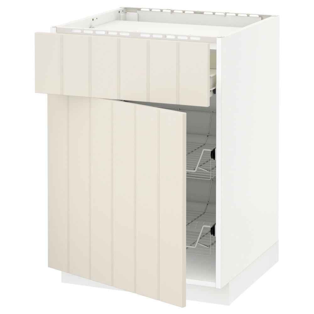 Напольный шкаф для варочной панели, ящик, 2 проволочных корзины МЕТОД / ФОРВАРА, белый, Хитарп белый с оттенком (60x60 см) - схема-чертеж с размерами