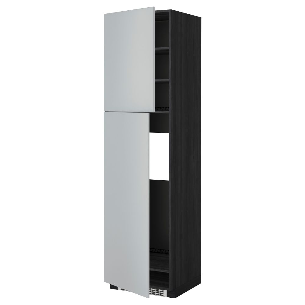 Высокий шкаф для холодильника, 2 дверцы МЕТОД, черный, Веддинге серый - схема-чертеж с размерами
