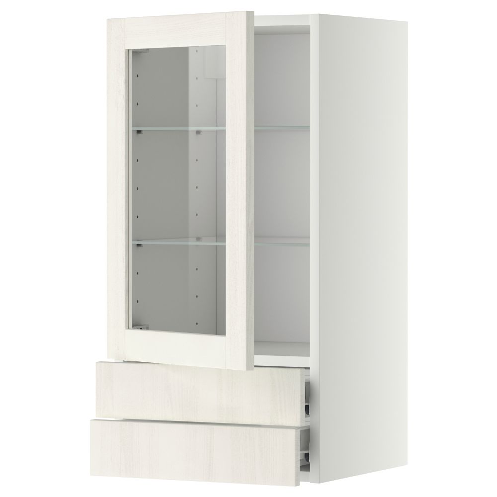 Навесной шкаф, стеклянная дверца, 2 ящика МЕТОД / ФОРВАРА, белый, Росдаль белый - схема-чертеж с размерами