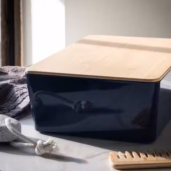 KUGGIS Контейнер с крышкой - черно-синий/бамбук 18x26x8 см - фото 2