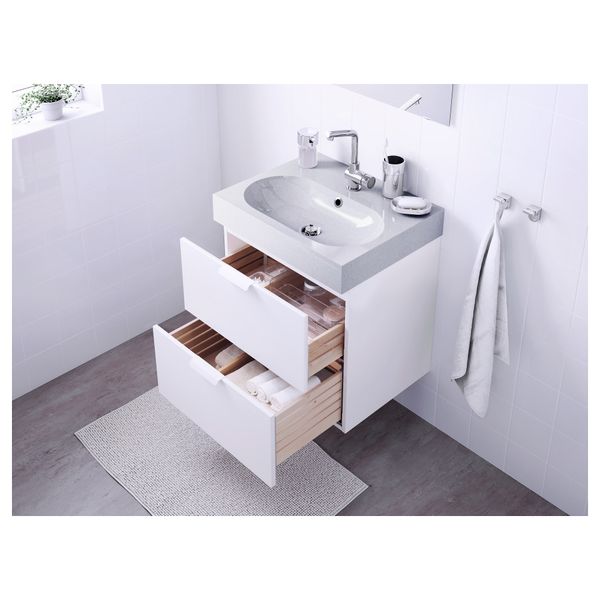 Шкаф для раковины с 2 ящиками ГОДМОРГОН / БРОВИКЕН, белый, светло-серый (60x49x68 см) - фото 3