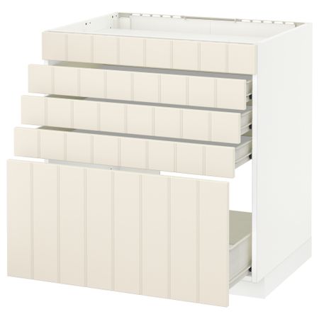 Напольный шкаф для варочной панели, 5 фасадов, 4 ящиков МЕТОД / ФОРВАРА, белый, Хитарп белый с оттенком