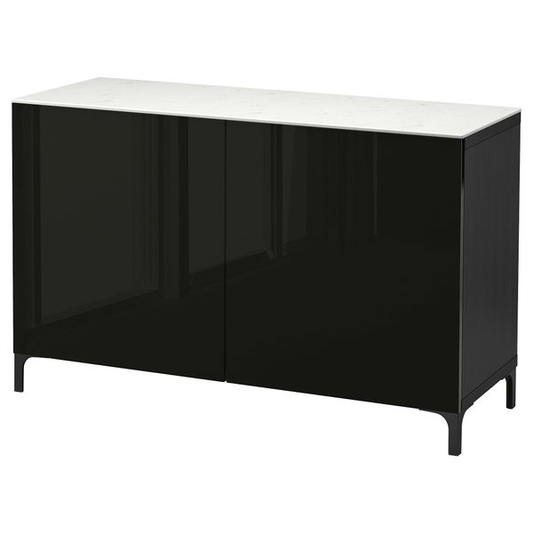 Комбинация для хранения с дверцами БЕСТО, черно-коричневый, Сельсвикен глянцевый/черный (120x42x74 см) - фото 1