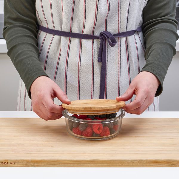 Контейнер для продуктов с крышкой, круглой формы стекло/бамбук 400 мл IKEA IKEA 365+ ИКЕА/365+ 892.690.85 - фото 1