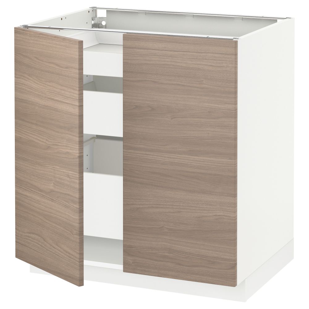 Напольный шкаф с 2 дверцами, 3 ящиками МЕТОД / МАКСИМЕРА, белый, Брокхульт светло-серый (80x60 см) - схема-чертеж с размерами