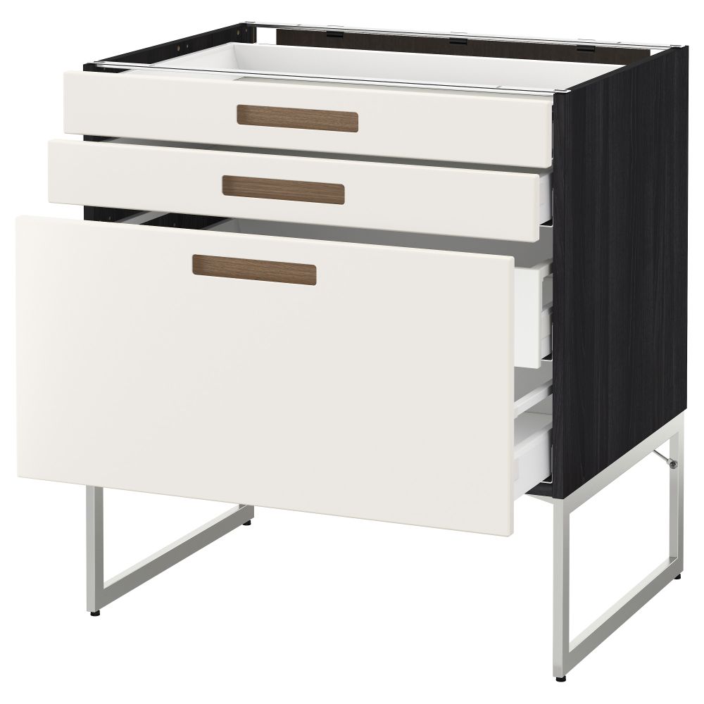 Напольный шкаф 3 фронтальных панели, 2 нижних, 2 средних ящика МЕТОД / МАКСИМЕРА, черный, Мэрста белый - схема-чертеж с размерами