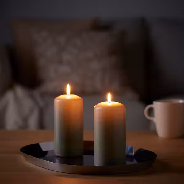 DAGLIGEN Неароматическая формовая свеча - серо-бежевый 14 см 40 ч - схема-чертеж с размерами