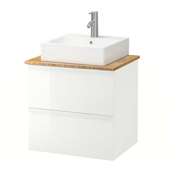 Шк п-раковину/столешн45x45/раковина ГОДМОРГОН/АЛДЕРН / ТОРНВИКЕН, глянцевый белый, бамбук (62x49x72 см) - схема-чертеж с размерами