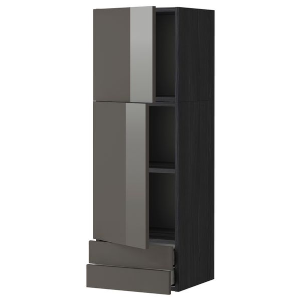 Навесной шкаф, 2 дверцы, 2 ящика МЕТОД / МАКСИМЕРА, черный, Рингульт серый - фото 1