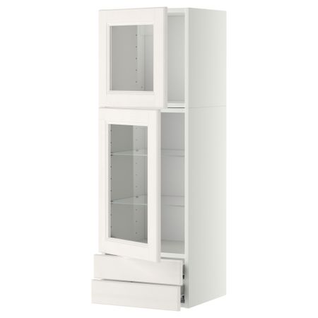 Навесной шкаф, 2 стеклянные дверцы, 2 ящика МЕТОД / ФОРВАРА, белый, Лаксарби белый