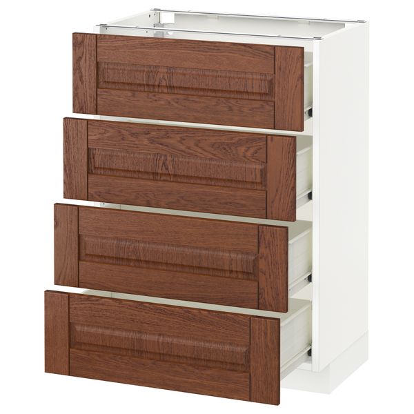 Напольный шкаф 4 фронтальных панели, 4 ящика МЕТОД / ФОРВАРА, белый, Филипстад коричневый - схема-чертеж с размерами