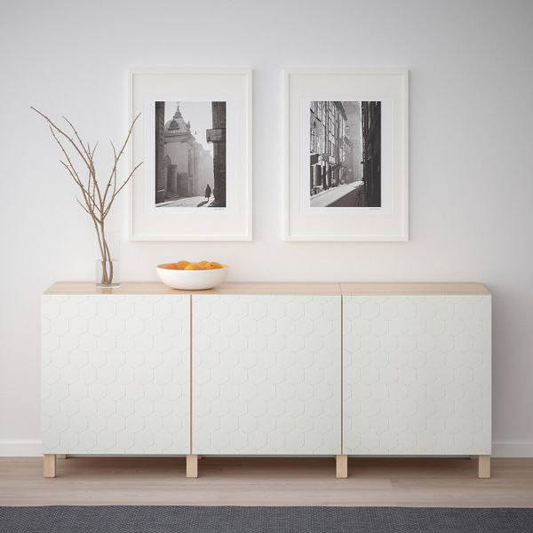 Комбинация для хранения с дверцами, под беленый дуб/вассвик/стуббарп белый 180x40x74 см IKEA БЕСТО 692.666.72 - фото 2