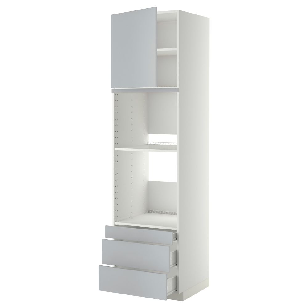 Высокий шкаф для духовки комбинированный, духовка + дверца, 3 ящика МЕТОД / ФОРВАРА, белый, Веддинге серый - фото 1
