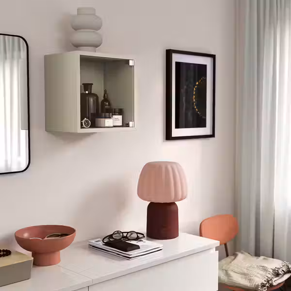 EKET Навесной шкаф со стеклянной дверью - бежевый 35x25x35 см - фото 2