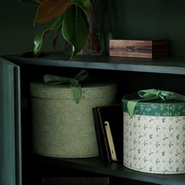 Коробка, 2 шт, круглой формы/зеленый с цветочным орнаментом IKEA АНИЛИНАРЕ 804.651.75 - фото 2