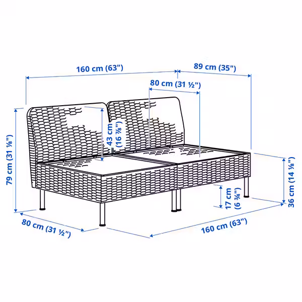 VITTSKÄR ВИТТСКЭР 2-местный модульный диван - схема-чертеж с размерами
