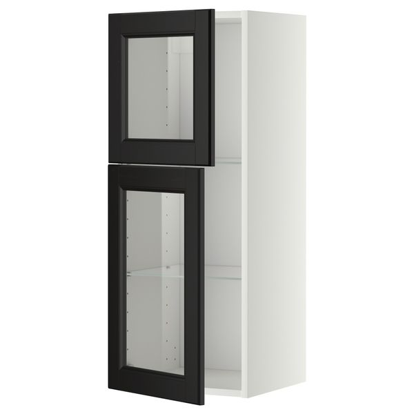 Навесной шкаф с полками, 2 стекло дверцы МЕТОД, белый, Лаксарби черно-коричневый (40x100 см) - схема-чертеж с размерами