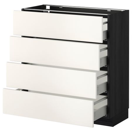 Напольный шкаф 4 фронтальных панели, 4 ящика МЕТОД / МАКСИМЕРА, черный, Веддинге белый