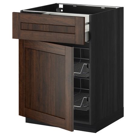 Напольный шкаф с проволочной корзиной, ящиком, дверью МЕТОД / МАКСИМЕРА, черный, Эдсерум коричневый