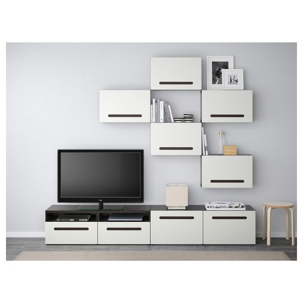 Шкаф для ТВ, комбинация БЕСТО, черно-коричневый, Марвикен белый (240x20/40x204 см) - фото 2