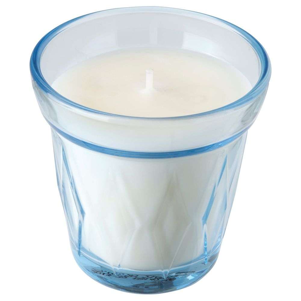Ароматическая свеча в стакане, свежесть белья/голубой 8 см IKEA VÄLDOFT ВЭЛЬДОФТ 804.677.49 - фото 1