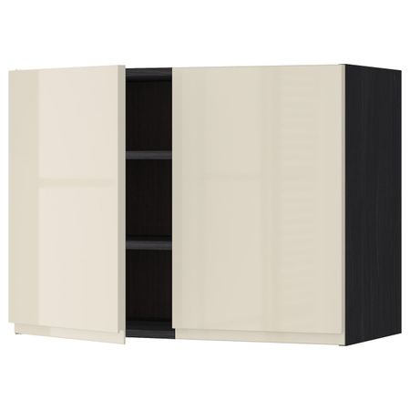 Навесной шкаф с полками/2дверцы, черный, Воксторп глянцевый светло-бежевый 80x60 см IKEA МЕТОД 792.406.91