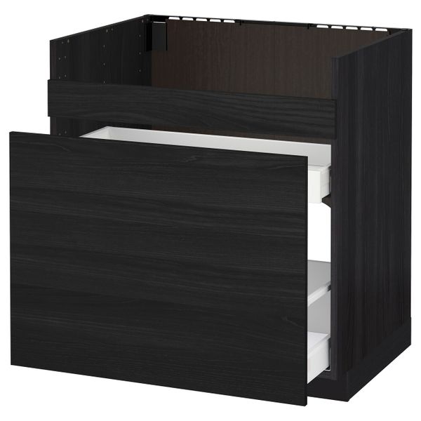 Напольный шкаф для мойки ХАВСЕН/3фасада/2ящ, черный Максимера, Тингсрид черный 80x60 см IKEA МЕТОД 392.805.42 - схема-чертеж с размерами