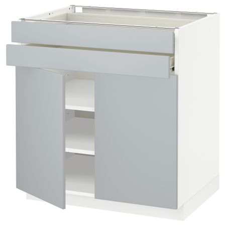 Напольный шкаф, 2 дверцы, 2 ящика МЕТОД / ФОРВАРА, белый, Веддинге серый (80x60 см)
