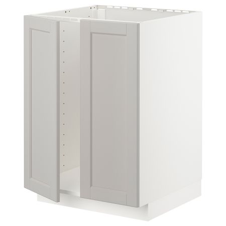 Напольный шкаф для мойки + 2 двери, белый, Lerhyttan светло-серый, 60x60 см IKEA METOD МЕТОД 994.680.70
