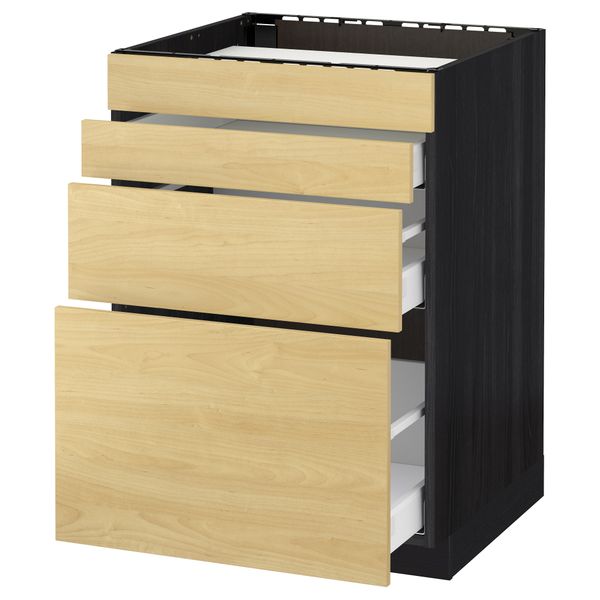 Напольный шкаф для духовки, 4фасада, 3 ящика МЕТОД / МАКСИМЕРА, черный, Тингсрид береза - схема-чертеж с размерами