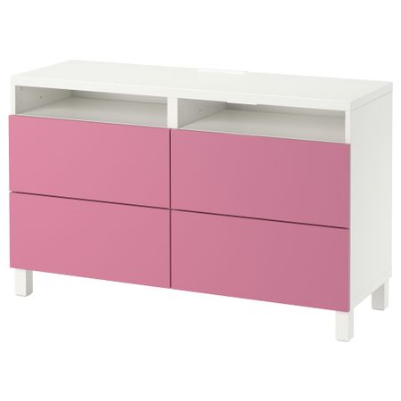 Тумба для ТВ с ящиками БЕСТО, белый, Лаппвикен розовый (120x40x74 см)