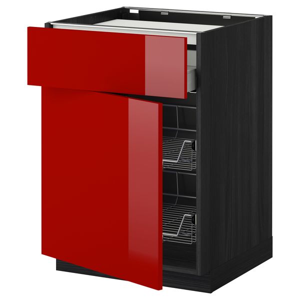 Напольный шкаф для варочной панели, ящик, 2 проволочных корзины МЕТОД / МАКСИМЕРА, черный, Рингульт красный (60x60 см) - схема-чертеж с размерами