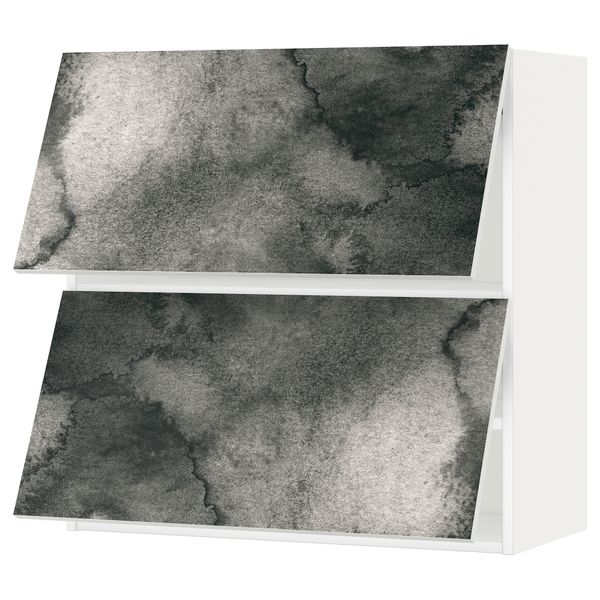 Навесной шкаф, 2 дверцы, горизонтальный МЕТОД, белый, Кальвиа с печатным рисунком - схема-чертеж с размерами